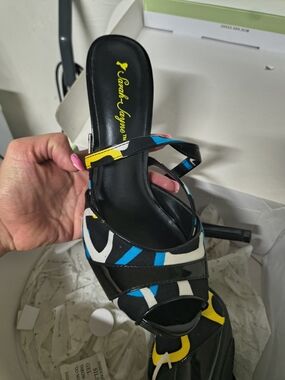 Sarah Jayne Black Multicolor Strappy Stiletto Sandals